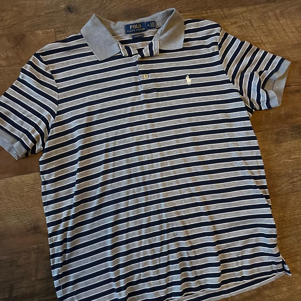 Men's Polo Ralph Lauren Polo M Navy Gray Striped Classic Fit